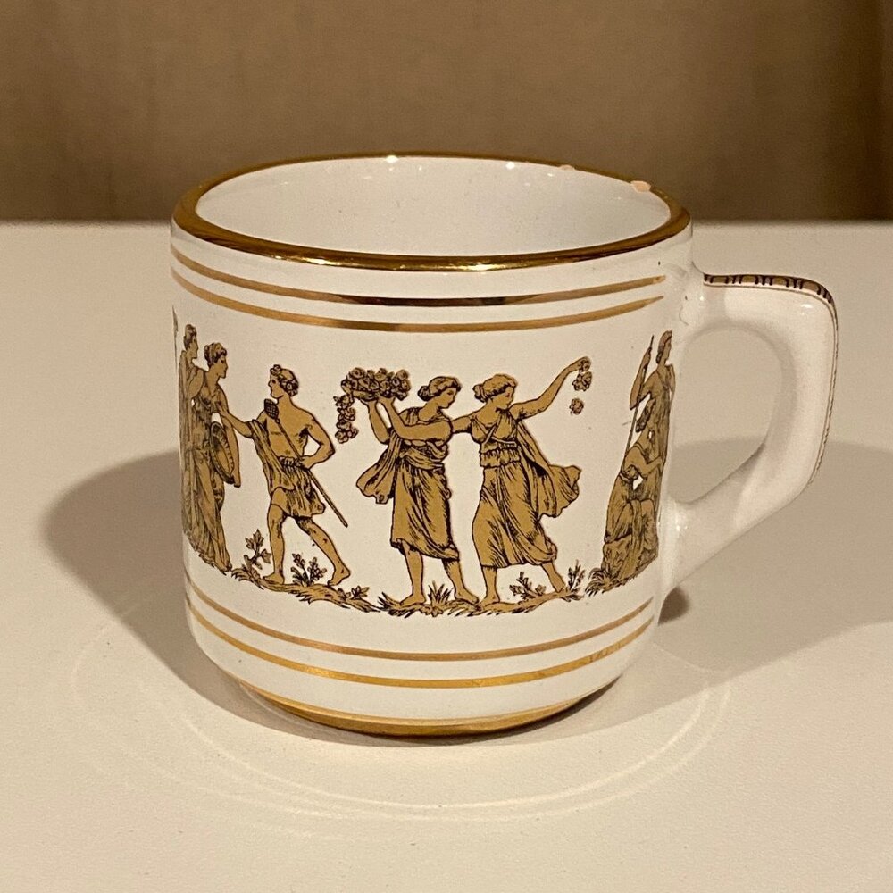 Vintage Neofitou Keramik 24k Gold Espresso Cup Handmade in Greece 2" Tall‎